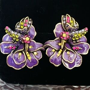 Heidi Daus CLIP ON Hummingbird vintage Swarovski crystals earrings